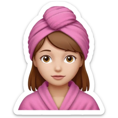 Girl with a pink towel on her head brown hair sticker
