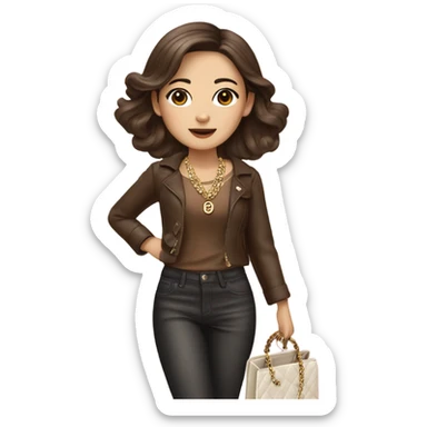 Realistic brown hair Chanel Asian Girl with Birkin bag and Chanel necklace sticker