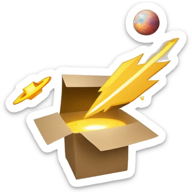 circle, Lightning strikes the box, clothes fly out of it, cosmic background; galaxy space; shooting star stars sticker