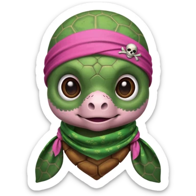 cute sea turtle wearing a pink pirate skull scarf sticker