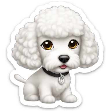 mujer piel blanca con moño negro y perro bichon blanco sticker