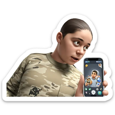 military boy with cellphone sticker