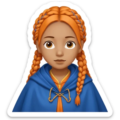 orange braids hair girl, tan skin, wear blue cloak sticker