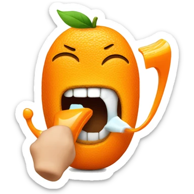 orange brushing its teeth sticker