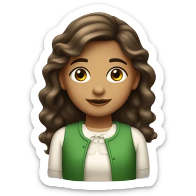 Una niña de 14 años con cabello marrón  ondulado, piel blanca y ojos verdes  sticker