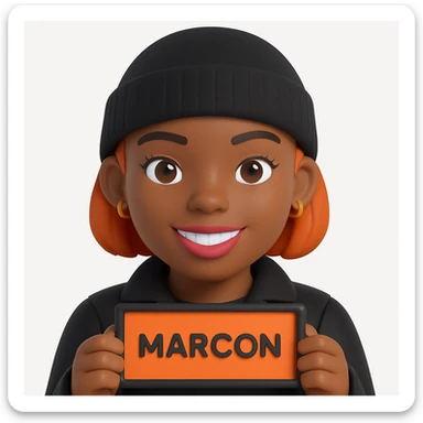 Make the subject wear a black beanie on her head and a black jacket in 3d-emoji style sticker