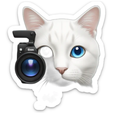 white cat with blue eyes with camera sticker