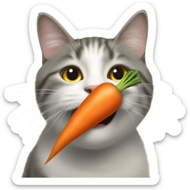 A carrot that is touching a cat that has a mouth to carry ￼ sticker