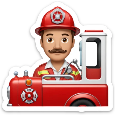 Have him driving a fire truck from the 1960’s with a mustache in black and white sticker