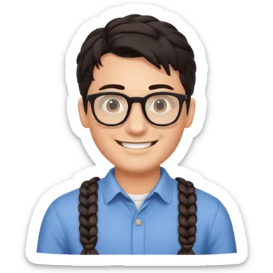 braided dark haired man with glasses sticker