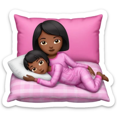 Dark skin Black woman with short  black bob  hair, pink pajamas laying on pillow just me  sticker