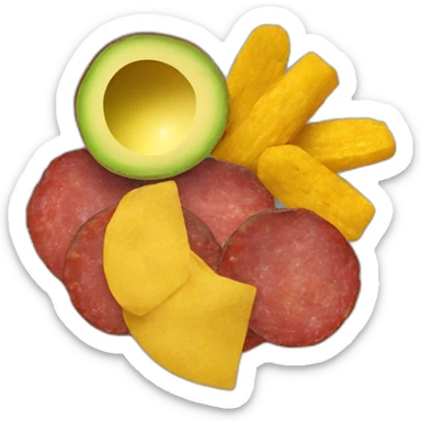 Dominican plate with tostones, avocado and fried salami sticker