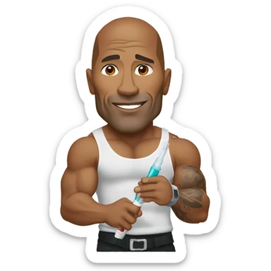 Dwayne Johnson with syringe sticker