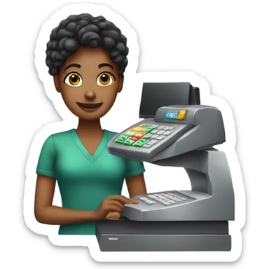 cashier with cash register sticker
