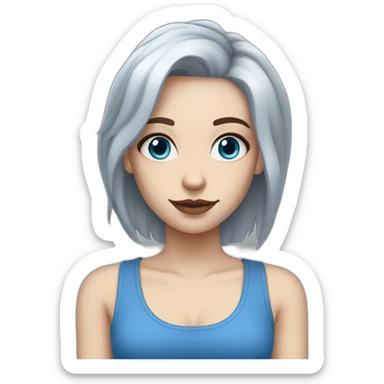 White skin girl with blue eyes and a eyebrow piercing.  grey hair and tattoos in her arms sticker