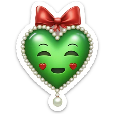 Green heart with pearls and red bow sticker