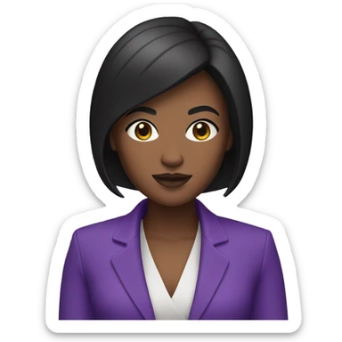 memoji, a woman with dark black buzz cut hair,  dark skin, wearing a purple blazer sticker