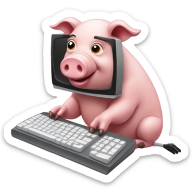 Pig playing computer sticker