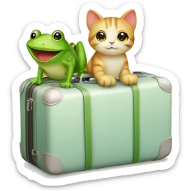 cute kitty with a white suitcase a frog with a suitcase sticker