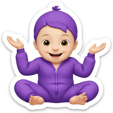 A baby wearing a purple onesie, laughing joyfully. sticker