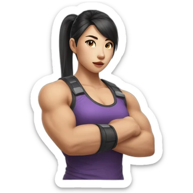 Asian gamer girl showing off biceps sticker