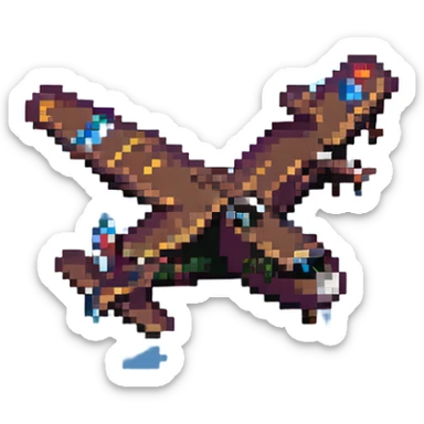 airplane flying through pixelated sky with FLY in blocky letters, pixel art style sticker