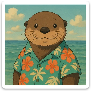 Sea otter wearing a Hawaiian shirt  sticker