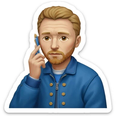 van gogh painting on a canvas while holding his ear sticker