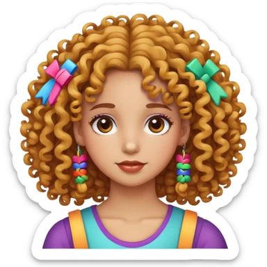 girl with curly hair and colorful barrettes sticker