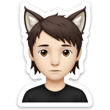 White boy with dark brown emo-style hair and white lynx ears sticker