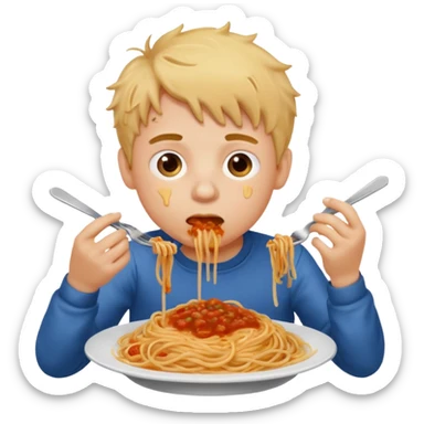 a boy eating spaghetti sticker