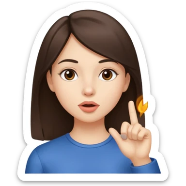 brunette girl, with straight hair, making a "be quiet" gesture sticker