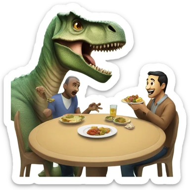 A Dino eating with a man sticker