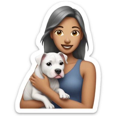 Pretty Filipino woman holding gray pit bull puppy sticker