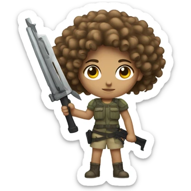 light skinned curly-haired girl with weapon sticker
