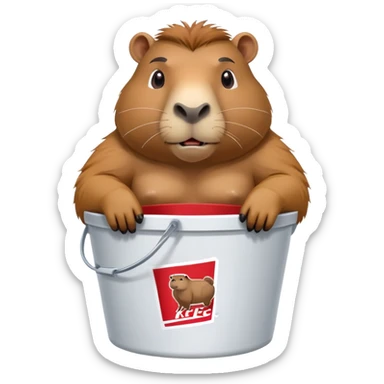 Muscular capybara with big muscles sitting in a KFC bucket sticker