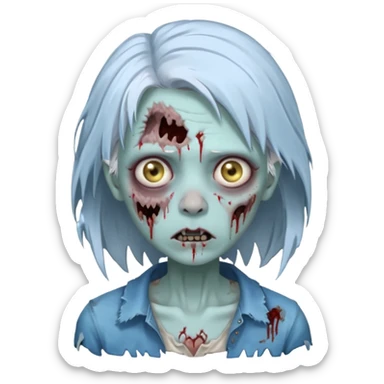 A pale blue zombie girl with white grey hair sticker