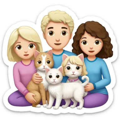Family of five, brunette daughter, blonde daughter, two white cats & two aussiedoodles sticker