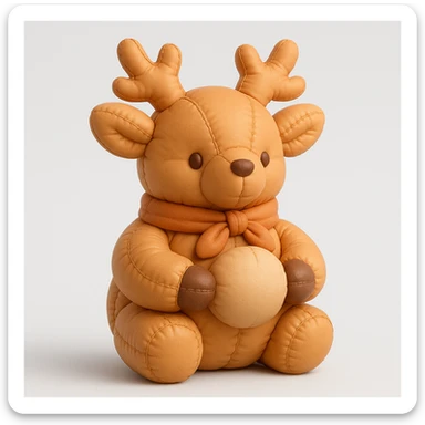 a deer with a ribbon scarf, holding something, cushion style sticker