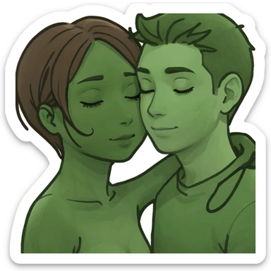 Fille blanche au cheveux brun qui fait un câlin à son copain brun à la peau blanche  sticker