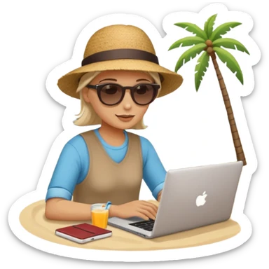 person neutral am laptop und im hintergrund einen strand sticker