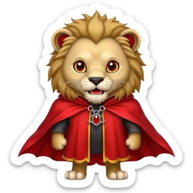 Vampire animal, lion in red collar cloak, red eye, fangs sticker