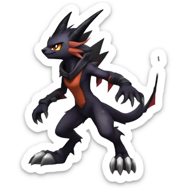 Cool Anthro Black Noivern-Absol-Litten-Pokémon with edgy stripes hoodie spiked collar punk Full Body sticker