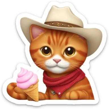 Red cat in cowboy boots with ice cream  sticker