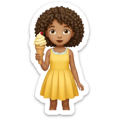 a little black girl kid with curly hair, yellow dress, eat ice cream sticker