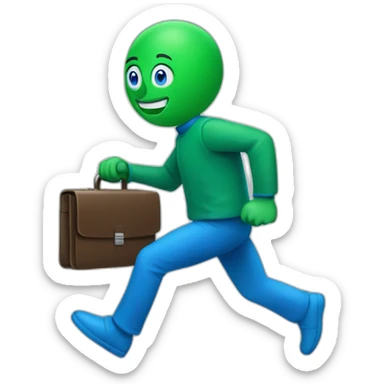 A green and blue man running to the right holding a briefcase sticker