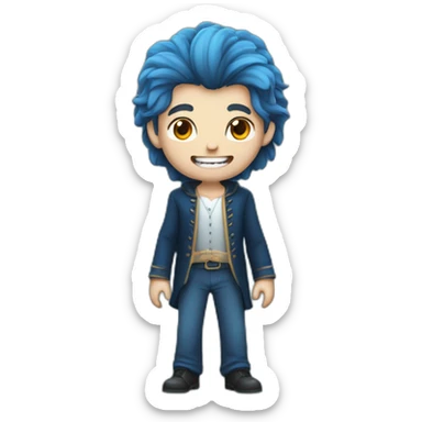 Un garçon qui sourit avec des dent de vampire les cheveux degradé bleu pas de corps sticker