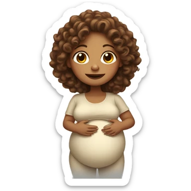 Pregnant white lady with long, brown, curly hair holding her belly sticker