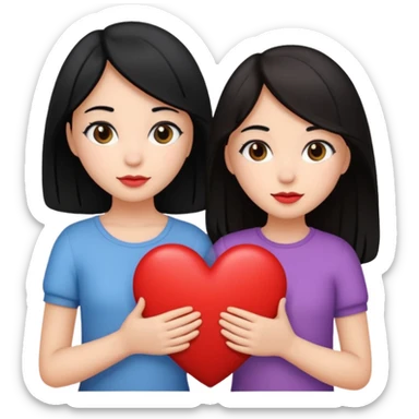 2 girls that have a heart one hair black the other brown  sticker