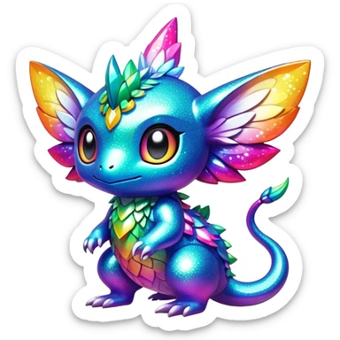 Randomly-colored sparkly exotic chibi Fakémon-creature sticker